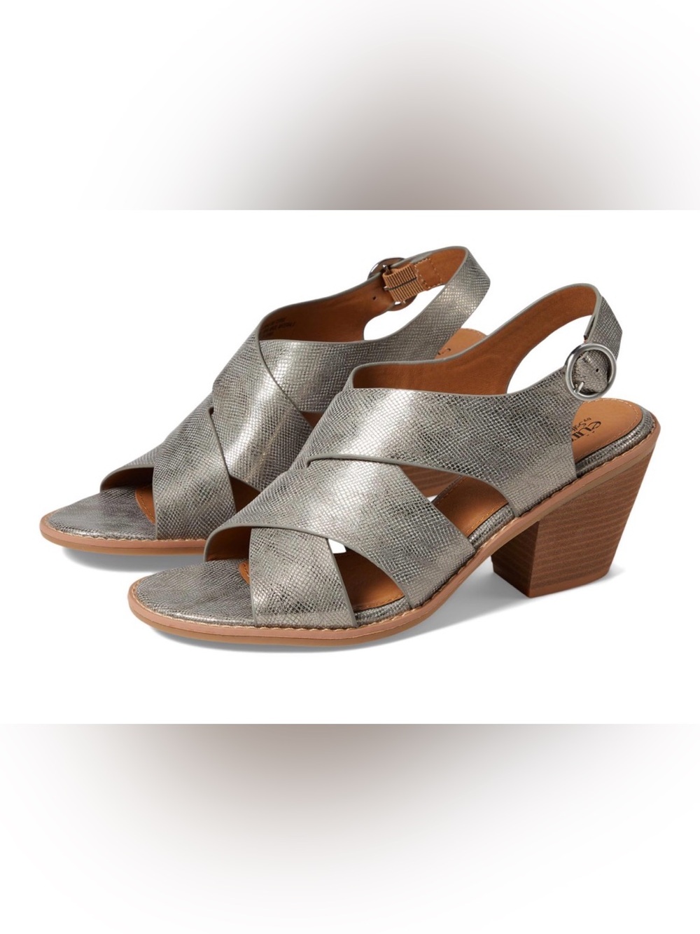 EuroSoft Terrie Pewter Metallic Block Heel Strappy Sandals Size 7.5